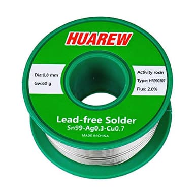 HUAREW HR990307 Sn 99-Ag 0.3-Cu 0.7 alambre de soldadura sin plomo con núcleo de colofonia (0.8mm, 60g)