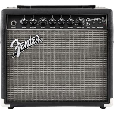 Fender Champion II 25, Amplificador Combo para Guitarra, 25W, Adaptado para Guitarra Eléctrica, Más Potencia, Efectos y Modelos de Amplificador Mejorados, Negro/Plata