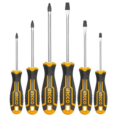 INGCO Juego de 6 Herramientas Para Destornillador con Mango Ergonómico, Planos y PH, Magnética Potente, Varilla de Acero CRV HKSD0628