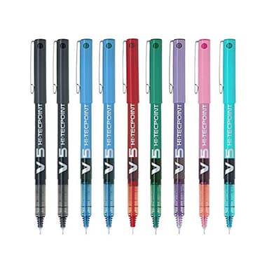 Pack de 9 bolígrafos Pilot V5 2 azul, 2 negros, 1 verde, 1 rojo, 1 lila, 1 rosa, 1 turquesa