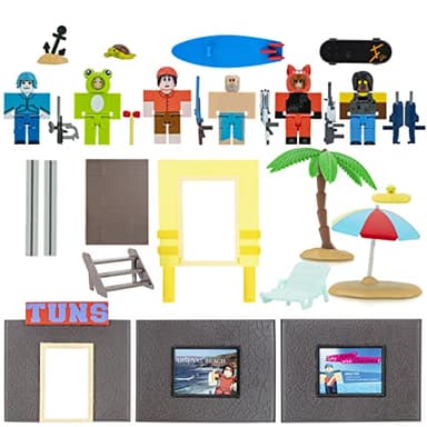 Roblox ROB0599 Action Collection-Arsenal: Operation Beach Day Deluxe Playset [Incluye artículo Virtual Exclusivo], Multicolor