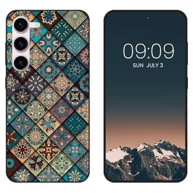WUACYEAMING Funda Bonita para Samsung Galaxy S23,Carcasa con Aesthetic Lindo Dibujos,Ultrafina Suave TPU Antigolpes Case Divertidas Diseño Negro-Marco de Madera a Cuadros