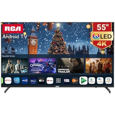 RCA QLED Smart TV 55 Pulgadas UHD 4K HDR Android Televisión con Tecnología Quantum Dot, Google Assistant, WiFi, Bluetooth, DVB-T/T2-C-S/S2, Dolby Audio - RAQ55UN1