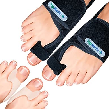 YOGAMEDIC Corrector de Juanetes – Enderezador de Juanetes Corrector Nocturno y Día– Relaja, Separa y Estira– 4x Separadores – Kit Protector