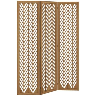 HOMCOM Biombo de 3 Paneles Separador de Ambientes Plegable 120x1,7x170 cm Divisor de Habitación de Madera con Patrones Geométricos para Oficina Dormitorio Natural