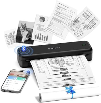 Phomemo M834 Impresora Termica A4, Impresora Portatil Sin Tinta, Conexión de Smartphone por Bluetooth, Admite Papel Térmico A4 (210x297 mm), 80mm, Impresora Portátil Movil, 300DPI