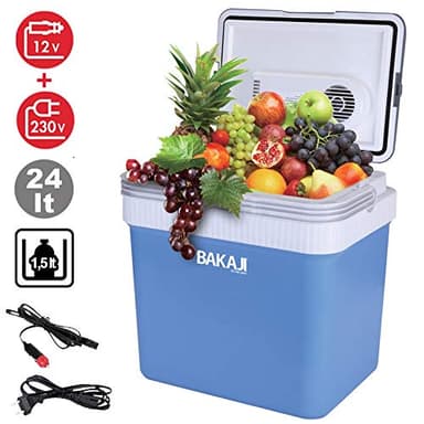 Bakaji Nevera eléctrica de 24 litros, 12/220 V, para casa, Coche, Caravana, Barco, refrigerador, portátil, función de Calor y frío. Dimensiones: 41 x 30 x 45 cm