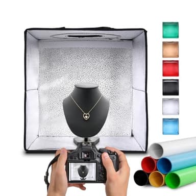 NK Caja de Luz Estudio Fotográfico Plegable (30x30cm) - 3 temperaturas de Luz LED, Brillo Ajustable x10, RA90, Productos pequeños Joyas, Asa para Transporte (6 Fondos de Colores)