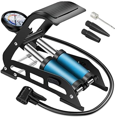 Retoo Bomba De Pedal De Doble Barril, Bomba De Pie con Doble Cilindro, Potente, con Manómetro De hasta 7 Bar, Portátil On Manómetro Y Cabeza, para Bicicleta, Pelota, De Pedal con Manguera Larga
