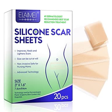Parche de Silicona Para Cicatriz, Láminas de Silicona Parches Cicatrizantes, Profesionales Para Cicatrices Causadas por Cesárea, Cirugía, Quemaduras, Queloides, Acné y más (7.6CMX4CM, 20PCS)