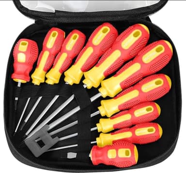 KAHEIGN 11 Piezas Destornilladores Magnéticos Juego, 5 Tamaño Destornillador de Acero Cromo Vanadio para Trabajo Pesado 5 Cabezas Planas y 5 Cruzadas Destornillador con Agarre Antideslizante con Bolsa