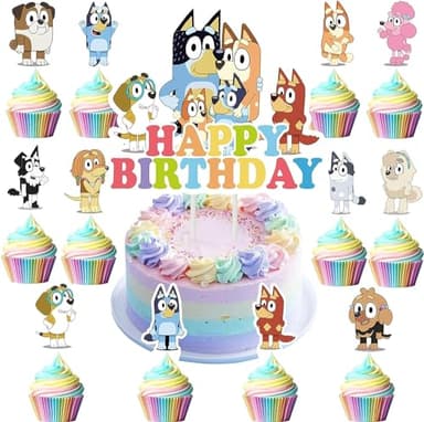 25 piezas perro azul Decoracion Tarta,Temática azul Decoracion Tarta,Decoración de pastel de cachorros de dibujos animados,decoración temática de fiesta de cumpleaños para niños