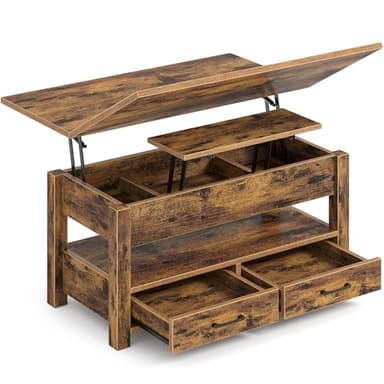 Rolanstar Mesa Centro Elevable, Mesa Salon con Cajón y Compartimento Oculto, Mesas Elevables Modernas Convertible en Comedor, 100 X 50 cm, Marrón Vintage