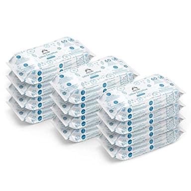 Marca Amazon - Mama Bear Ultra Sensitive Toallitas humedas para bebé, Sin fragancia, 720 Unidad, 12 Paquetes de 60, (100% tejido biodegradable)