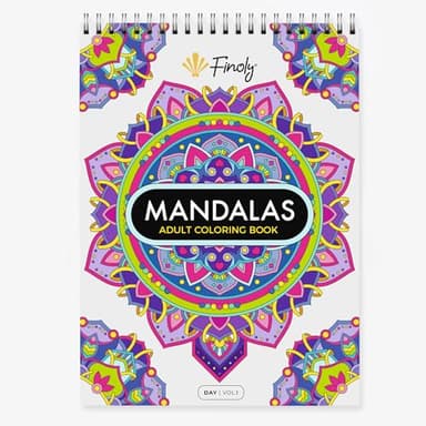 Finoly Libro Mandalas Colorear Adultos | Cuaderno para Colorear | 30 Ilustraciones Originales | Tamaño A4 | Papel Premium | Encuadernación Espiral Volumen 1 - (Día)