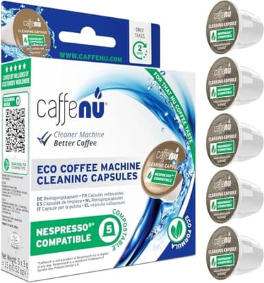 Caffenu Cápsulas de limpieza Eco Nespresso | Limpiador de cafetera para café crujiente | Cápsulas de limpieza Nespresso | Accesorios Barista