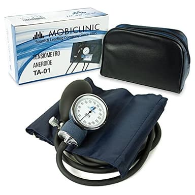 Mobiclinic, Tensiómetro de brazo, Doble salida, Incluye estuche, Medidor tensión aneroide, Medición presión arterial, Marca española, Precisión, Bomba goma, Ligero, Fácil usar, Azul