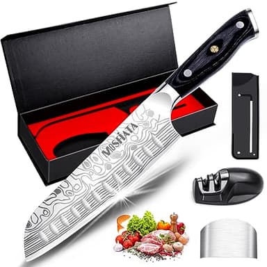 MOSFiATA Cuchillos Cocina Profesional, Cuchillo Santoku Cuchillo Chef Japones 18cm