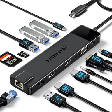 Lemorele Docking Station USB C 3*Display -13 en 1, Hub USB C Dual Monitor con 2 HDMI 4K, Ethernet, VGA, Audio, 4 USB 3.0/2.0, USB-C 5Gbps, PD 100W, SD/TF,USB C Docking Station a MacBook/Windows