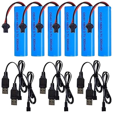 6PCS 3,7 V 3000 mAh Bateria 18650 Recargables con Cargador USB, Enchufe SM-2P, Paquete de Batería de Repuesto de Iones de Litio para Vehículo RC