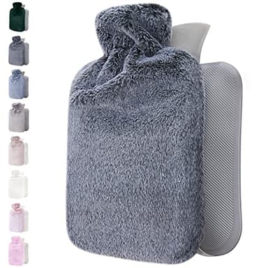 Bolsa De Agua Caliente Con Funda Suave Funda De Felpa Premium - Gran Capacidad - 1.8 L, Gris Oscuro