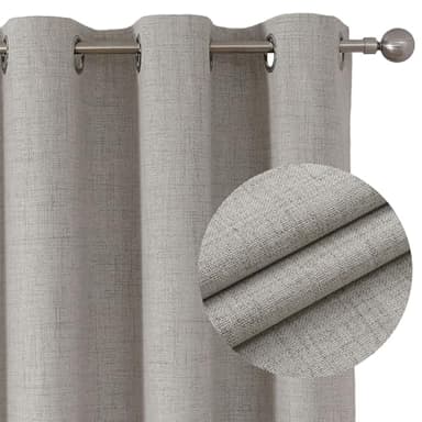 Joydeco 100% Cortinas Opacas 2 Piezas 140 x 175 cm, Lino Cortinas Dormitorio con Ojales Blanco Anti Luz Cortina Termica Aislantes Frio y Calor para Salon
