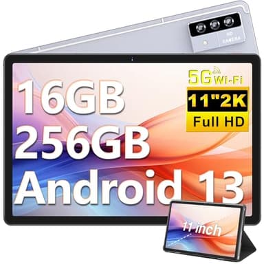 2025 Newest 2K+ Tablet 11 Pulgadas, 16GB RAM+256GB ROM(TF 1TB), Android 13 Tablets 2000*1200 Pixels, 8-Core 2.0GHz, 4-Altavoces, 8600mAh, 5G WiFi, Bluetooth 5.0, GMS Certified Tablet con Funda - Gris