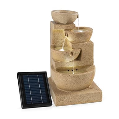 Blumfeldt Korinth - Fuente de Agua, Fuente Decorativa, Panel Solar de 3 W, Iluminación LED, Bombeo 250 l/h, 4 Niveles de Cascada, Poliresina, Efecto Piedra Arenisca, Marrón Claro
