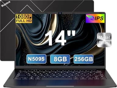 Ordenador Portátil 14 Pulgadas Celeron N5095 Upto 2,9 GHz Portatiles 8GB RAM 256GB SSD TF 1TB LPDDR4 Win11 5G WiFi 1920*1080 FHD Widevine L1 Laptop Película Protectora Español - Negro Cuerpo Metálico