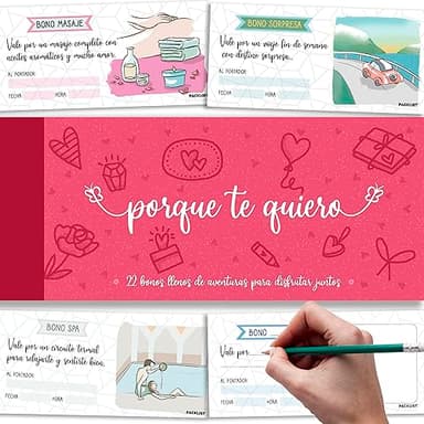 PACKLIST® Talonario para Parejas, Vales para Parejas con 22 Ideas de Regalo para Regalar a tu Pareja - Aventuras para Enamorar, 6 Cupones Regalo en Blanco a Personalizar ¡Enamorados de la Vida!