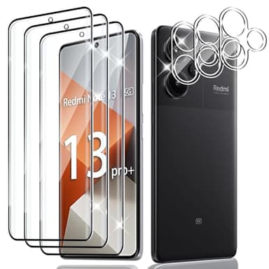 Wayneer Protector de Pantalla Compatible con Xiaomi Redmi Note 13 PRO PLUS 5G, [3 + 3 Piezas] HD Cristal Templado Protector de Lente de cámara, 9H Dureza Anti-Arañazos Sin Burbujas Vidrio Templado