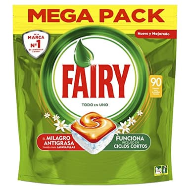Fairy Todo En Uno Pastillas Lavavajillas, 90 cápsulas, Elimina Grasa Reseca, Detergente Lavavajillas, Fragancia Naranja, El embalaje puede variar
