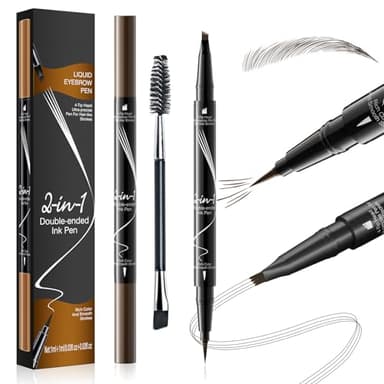 Lápiz de Cejas Impermeable 2-en-1 con Punta de 4 Uñitas y Cepillo Preciso, 3D Lapiz Cejas Microblading, Crea un maquillaje de cejas natural y duradero, Eyebrow Pencil Marrón oscuro