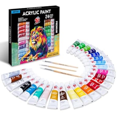 TBC The Best Crafts Pintura Acrílica 24 Tubos 9.5 ml, Kit de Pintura Acrilica para Manualidades, Papel de Lienzo, Vidrio, Madera, Modelar, para Profesionales Artistas, Niños by