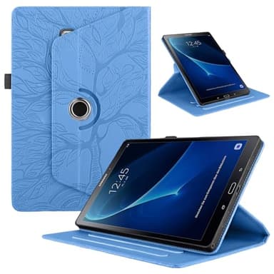 TEDTIKJT Funda para Tabletas Samsung Galaxy Tab A6 10.1" 2016 SM-T580/ T585 PU Cuero Folio Cover Protectora 360 Giratoria Soporte Carcasa con Auto-Sueño/Estela Case Tab A 10.1 2016,Azul Árboles