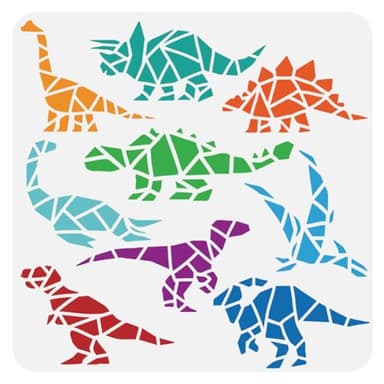 FINGERINSPIRE Plantilla geométrica de dinosaurio para pintar de 30 x 30 cm, plantilla grande de estegosaurio, plantilla de dibujo reutilizable de tiranosaurio Rex, plantilla geométrica de dinosaurio,