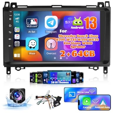 Inefala 2+64G Android CarPlay Radio para Mercedes Benz B Class B200 W245 W169 W639 Vito Viano W906 Sprinter, Pantalla Táctil de 9 Pulgadas con Inalámbrico CarPlay y Android Auto Soporte Navegación GPS