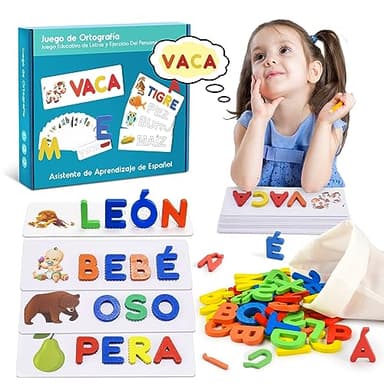 Gifitizi Juguetes Montessori, Juego de Armar Palabras Abecedario de Madera Puzzle Regalo niños 2 a 6 años Aprender a Leer Smart Games