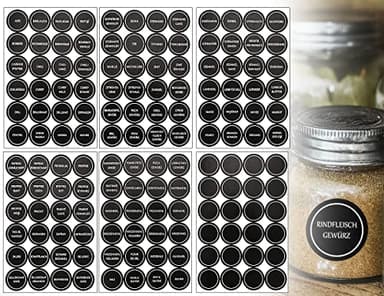 ZoeTekway 144 pcs Etiquetas redondas para especias, Etiquetas autoadhesivas para especias, Etiquetas de cocina Etiquetas para tarros de mermelada, Negro