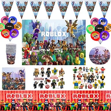 PiliStar Juego Temático Party Supplies Roblox, 59 Piezas Decoración de Cumpleaños del Roblox, Accesorios para Los Amantes de Los Juegos, Decoración de Cumpleaños para Niños…