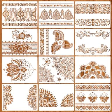 12 Piezas Stencil Plantillas para Pintar Vintage Estarcido Pintura Decorativas para Pared 29 × 21cm Mandalas Dibujo, Plantilla Pintura Naturaleza Manualidades Reutilizables Decoracion Tela, Muebles
