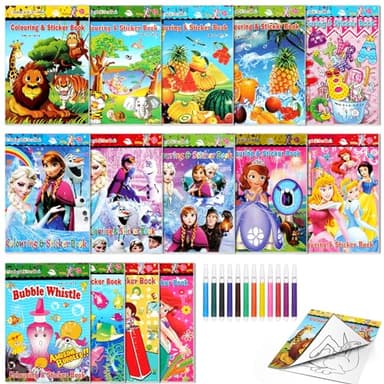 OSDUE Juego de Libros para Colorear para Niños, 28 Mini Libros para Colorear, Libro para Colorear con 12 Lápices de Colores y Pegatinas,Adecuado Guardería, Restaurante Infantil, Regalos de Cumpleaños
