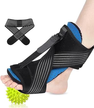 Genérico Férula ortopédica para pie caído, Soporte Nocturno para Fascitis Plantar, Soporte de Tobillo con Bola de Masaje, órtesis Ajustable y Transpirable para pie caído, para aliviar el Dolor (Azul)
