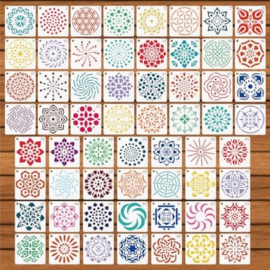 60uds Plantillas de Mandala para Pintar, 5,08x5,08cm Plantilla de Punteado de Mandala Reutilizable PET Plantillas de Dibujo de Arte para Manualidades para Rocas Madera Muebles (Estilo 1)