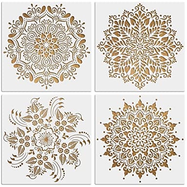 MWOOT 4 Piezas Grande Mándala Stencils Plantillas Pintura, Reutilizable DIY Mandala Painting Template, Flores Dibujo Plantillas Accesorios para Pintar en Madera Pared Tela Piso Decoración (30x30CM)