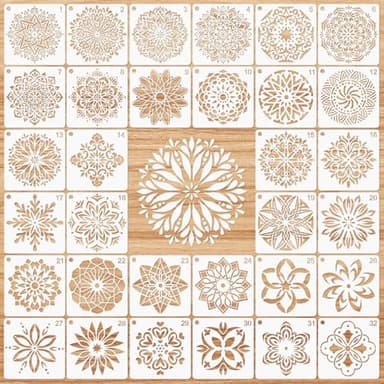 MWOOT 32 Pièces Mandala Painting Stencil,DIY Plástico Floral Plantilla para Pintar Reutilizable Template de Dibujo,Plantillas para Pintar en Piedra Roca Tela Parede Lienzos Decoración (12x12 CM)