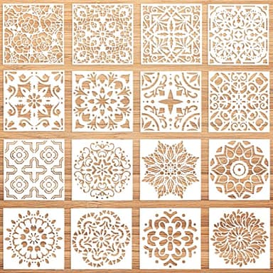 Plantillas de Mandalas, Pomeloone 16 Plantillas de Dibujo Reutilizables Cortadas con Láser, Plantillas de Mandalas para DIY Pintura Álbum de recortes Arte de la Pared, 15 X 15cm