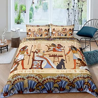 Antiguo Egipto Juego de Ropa de Cama Retro patrón Egipcio Funda de edredón para Mujeres Hombres Adultos Egipto Cultura edredón Cubierta Tribal diseño de Perro águila cubrecama Dormitorio decoración e