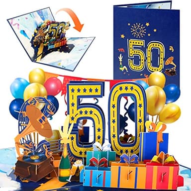 Tarjeta Felicitacion Cumpleaños 3d Pop Up Tarjetas Cumpleaños 50th Birthday Card para Hombres y Mujeres Familias Amantes Amigos y Niños (A 50)