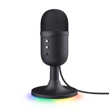Trust Gaming GXT 236 Yami Micrófono PC USB para Streaming Podcast Twitch Discord ASMR Youtube Playstation 5 Juegos, Micrófono de Condensador Cardioide, Micro con Iluminación LED RGB - Negro